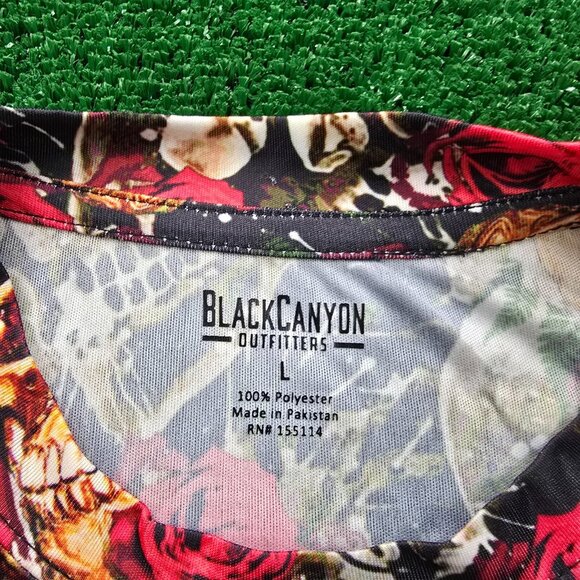 Black Canyon Outfitter Tshirt Mens Large/XL Red Skull Rose Grunge AOP - Picture 5 of 6